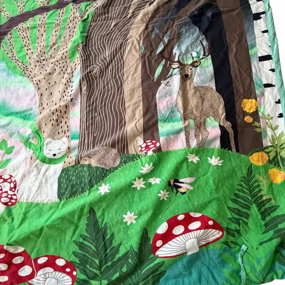 Ikea Skogsduva Twin Duvet Cover Woodland Forest Scene Deer Owl Mushroom Kid Bed
